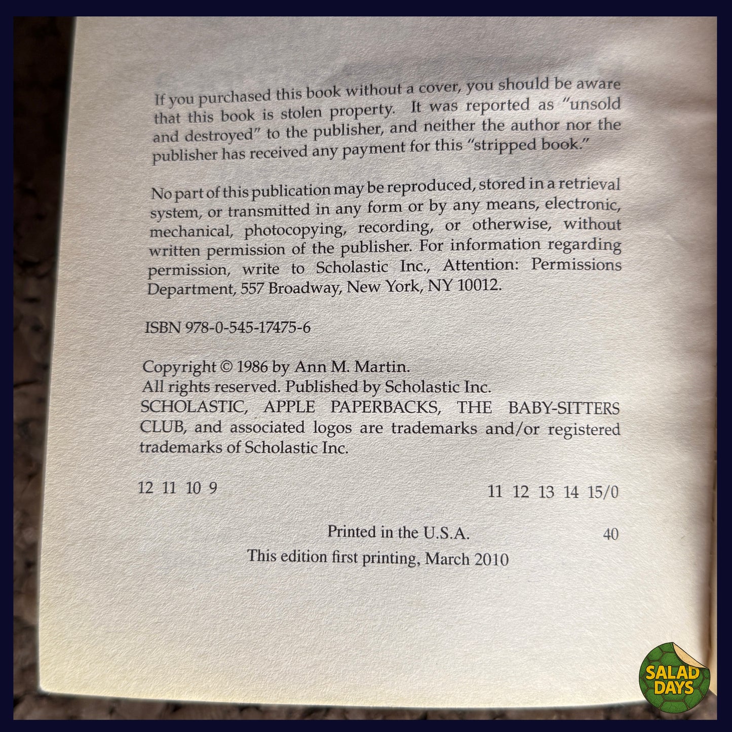 Baby-Sitter's Club Book -#1 Kristy's Great Idea- Ann M. Martin