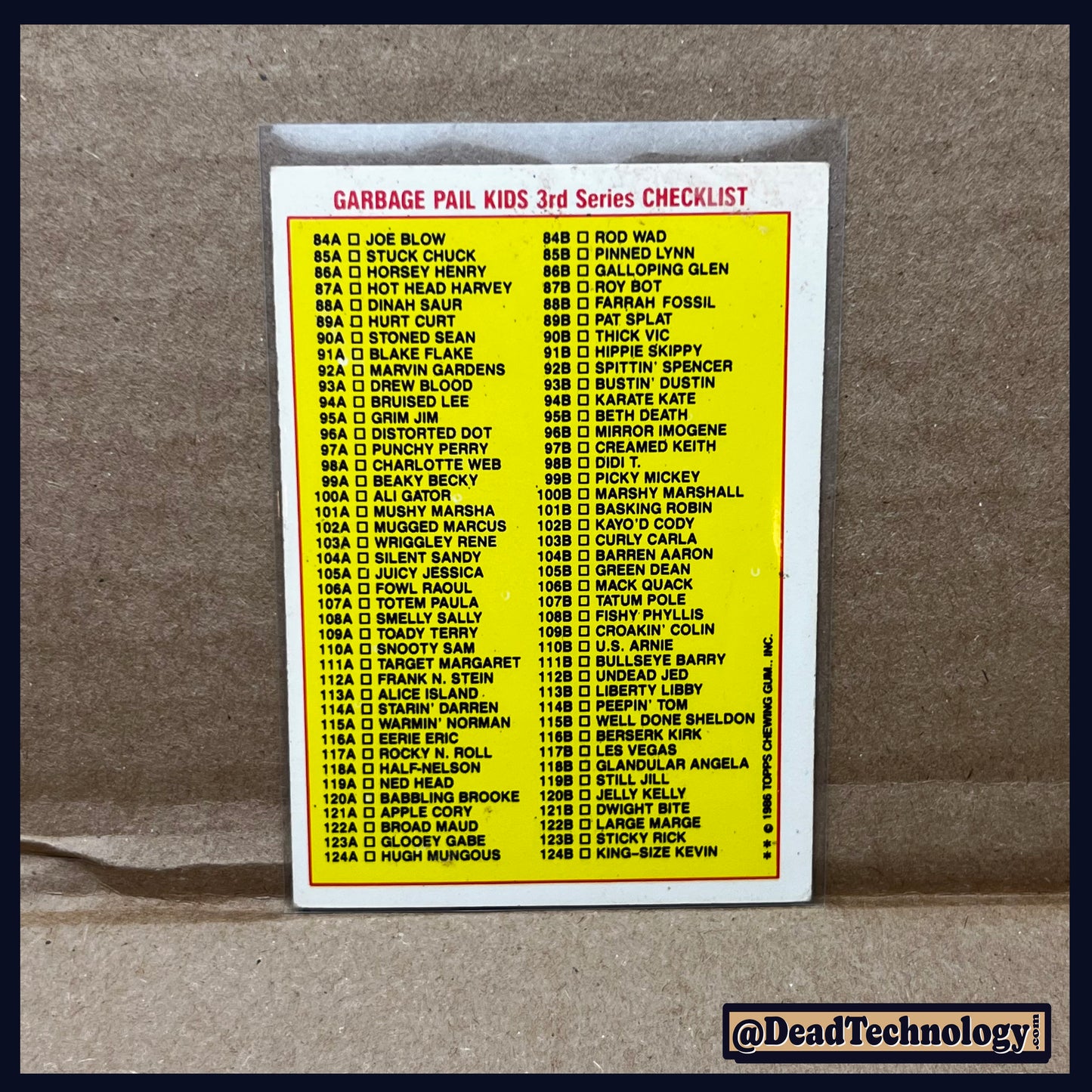 Galloping Glen -Garbage Pail Kids- Series #3 Card #86B