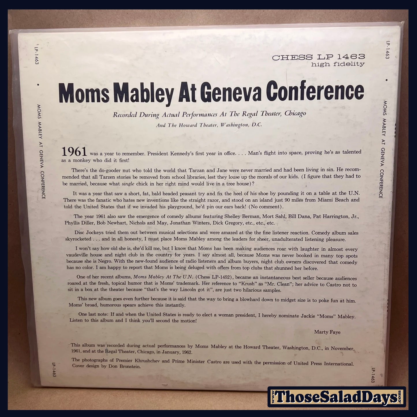 Moms Mabley -At The Geneva Convention- Stand Up Comedy Record Album