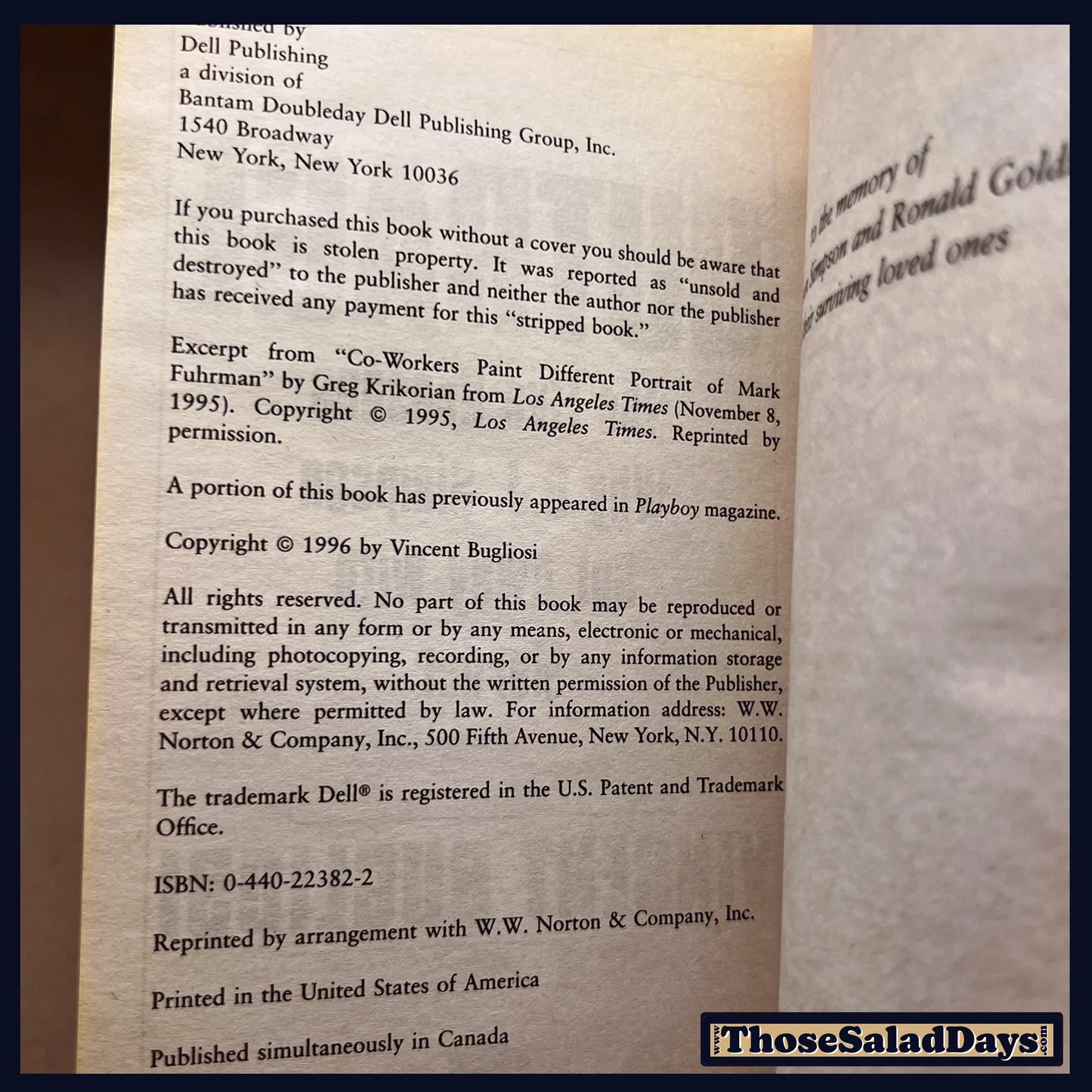 Outrage: The 5 Reasons O.J. Simpson Got Away With Murder -Vincent Bugliosi- Book