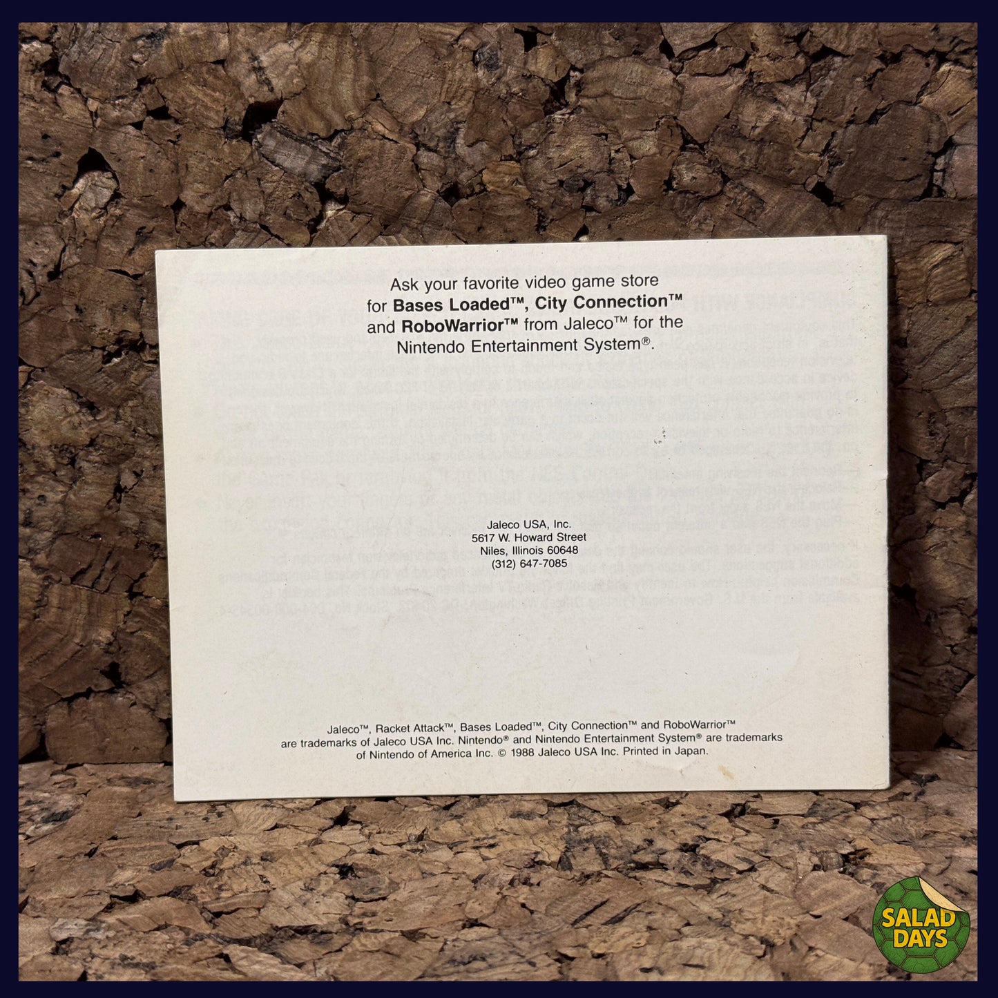 Racket Attack -Nintendo Entertainment System- Manual