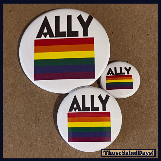 Three buttons of a Pro Gay Rights Message. One size is 1", 1.5" and 2.25".