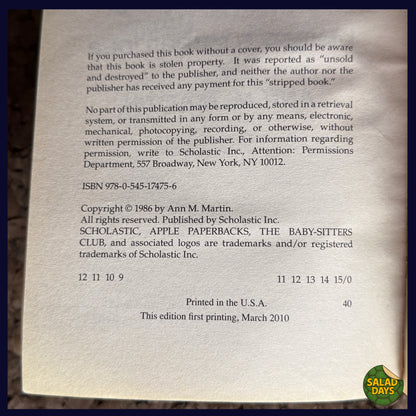 Baby-Sitter's Club Book -#1 Kristy's Great Idea- Ann M. Martin