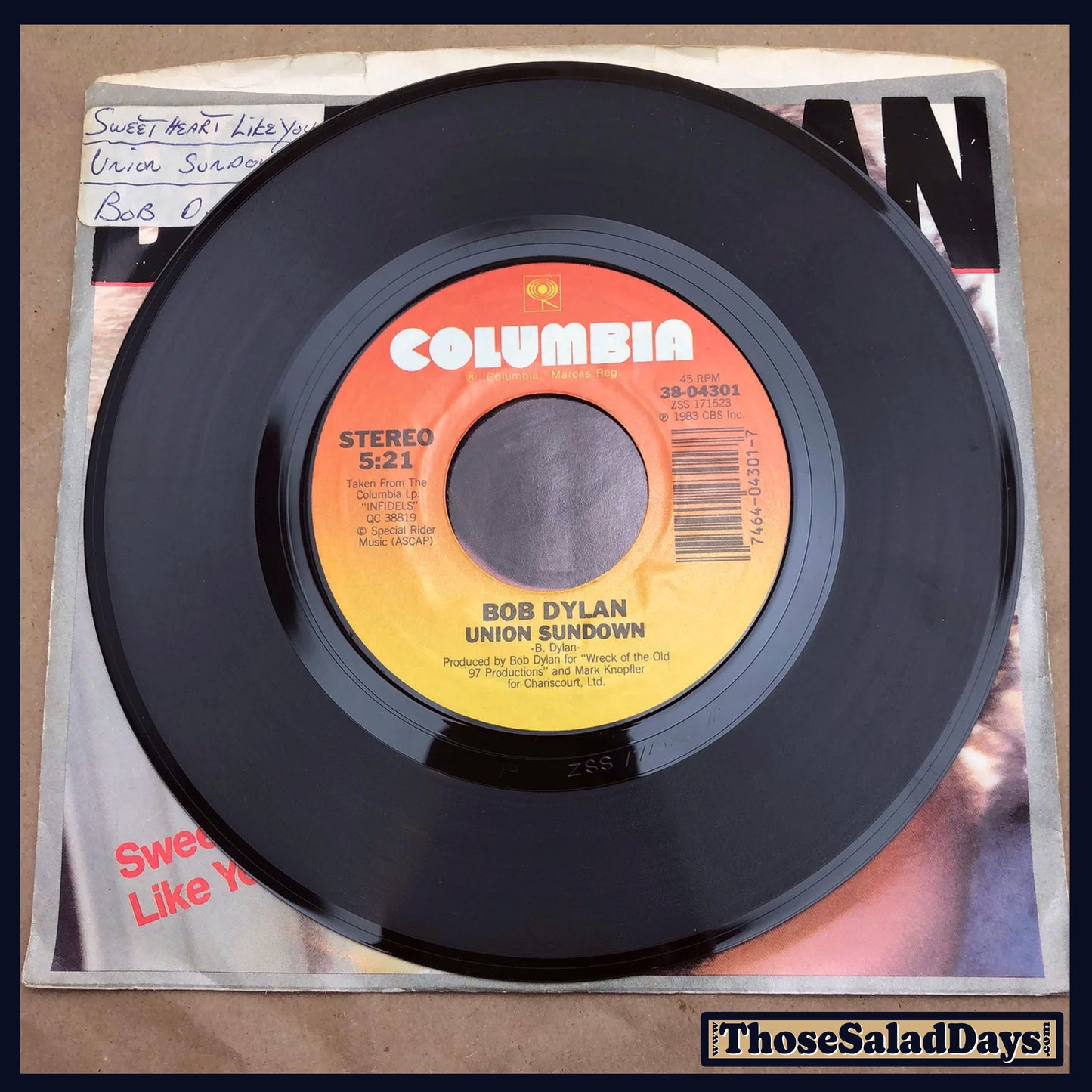 Bob Dylan -Sweetheart Like You/Union Sundown- 45 Record Single
