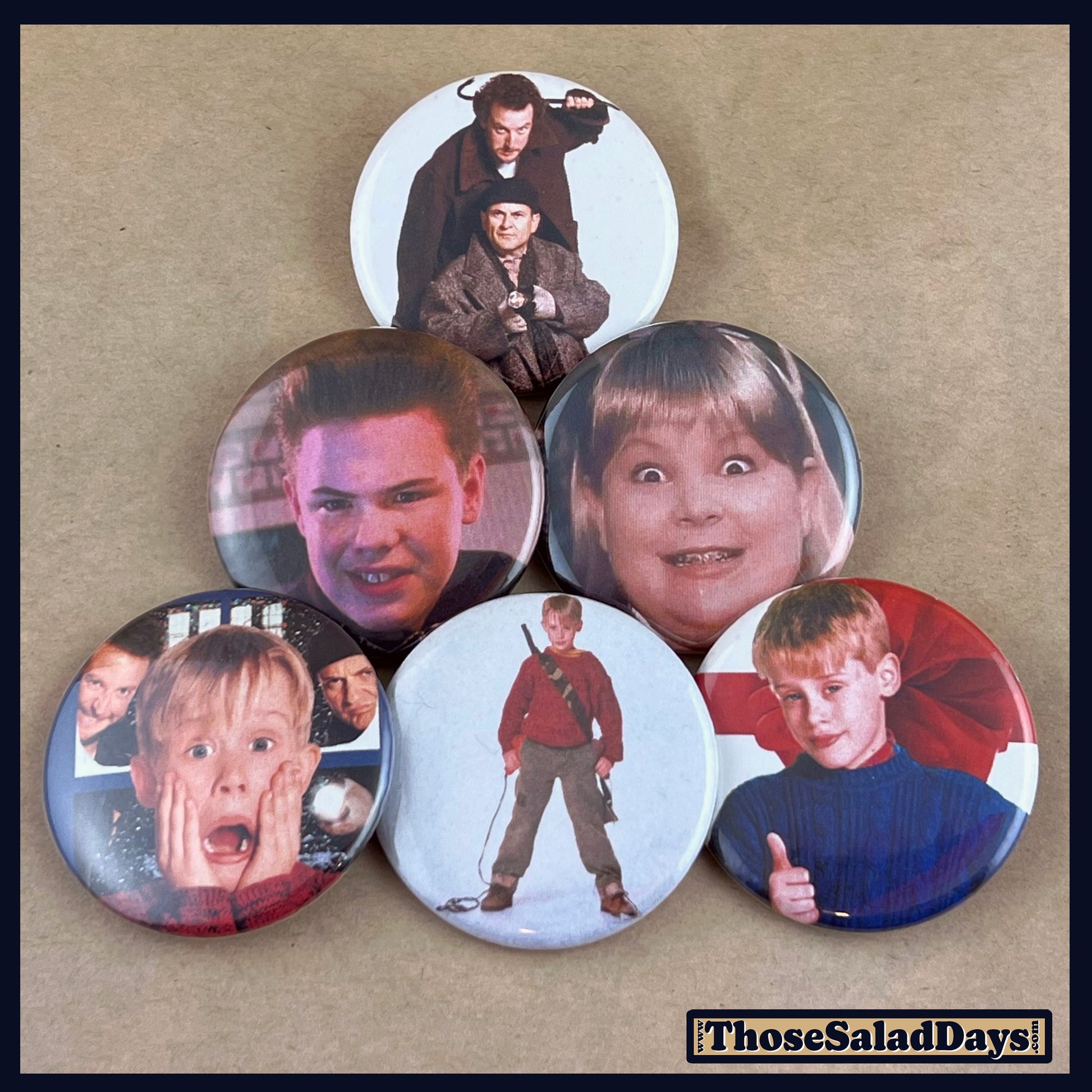 Set of buttons featuring images of Home Alone
