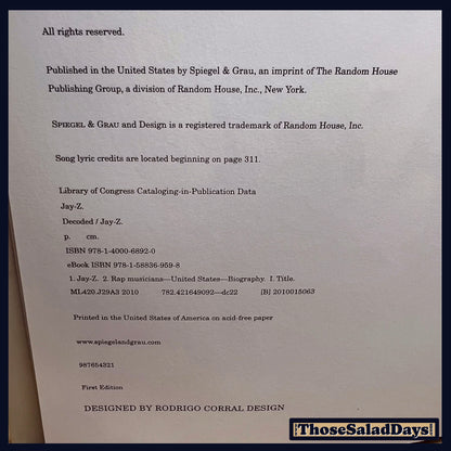Decoded -Jay-Z- Coffee Table Book