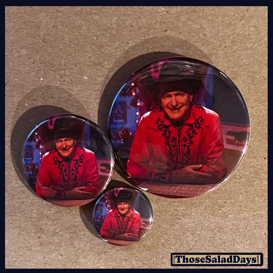 Three buttons of a Last Drive-In Image. One size is 1", 1.5" and 2.25".