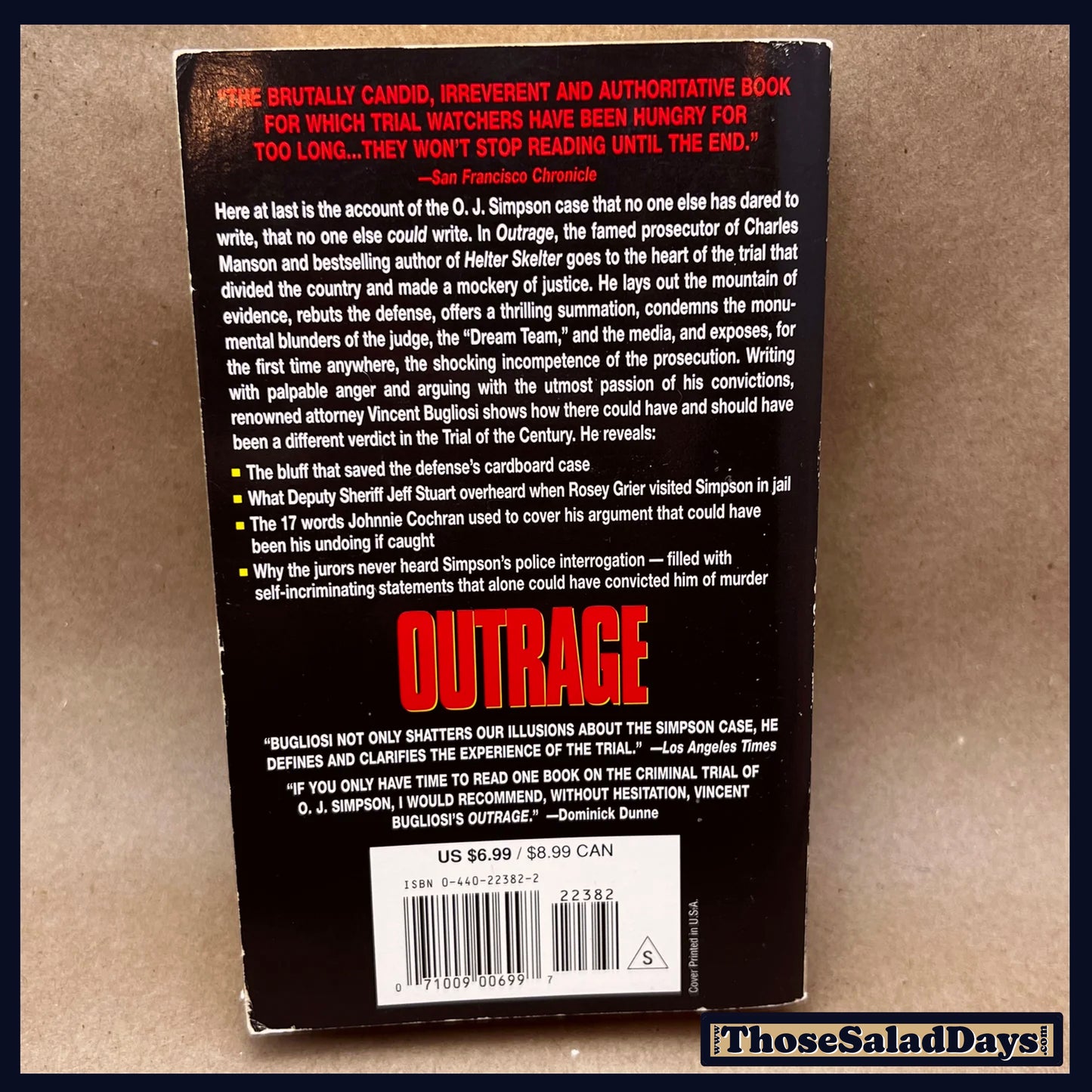 Outrage: The 5 Reasons O.J. Simpson Got Away With Murder -Vincent Bugliosi- Book